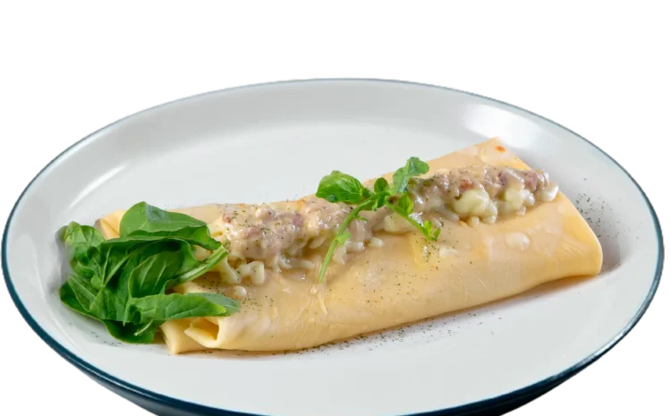 CREPE DE POLLO Y CREMA DE AJOPORRO